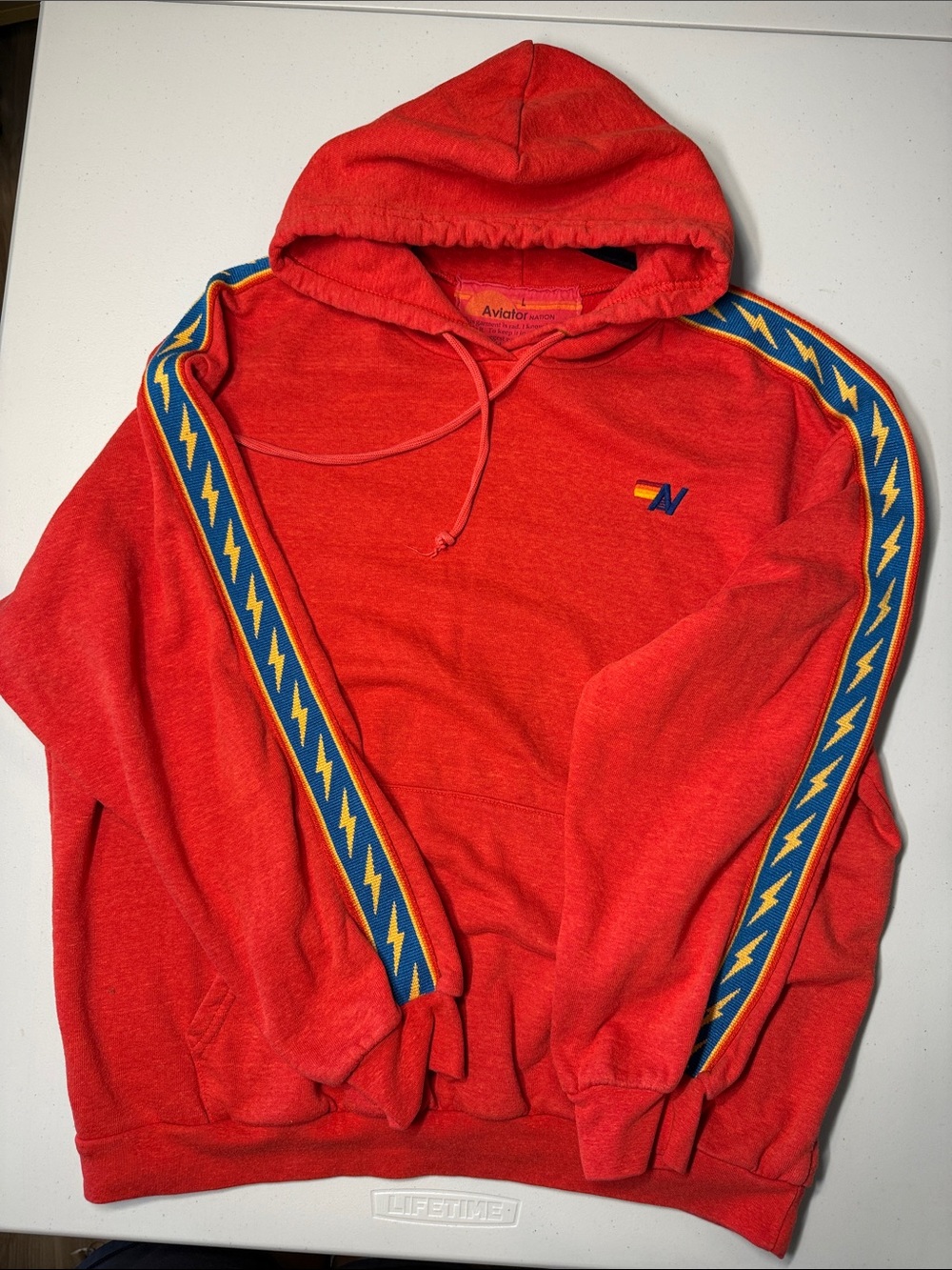 Aviator Nation Bolt Stripe SET Relaxed Hoodie & Sweatpants Red Large